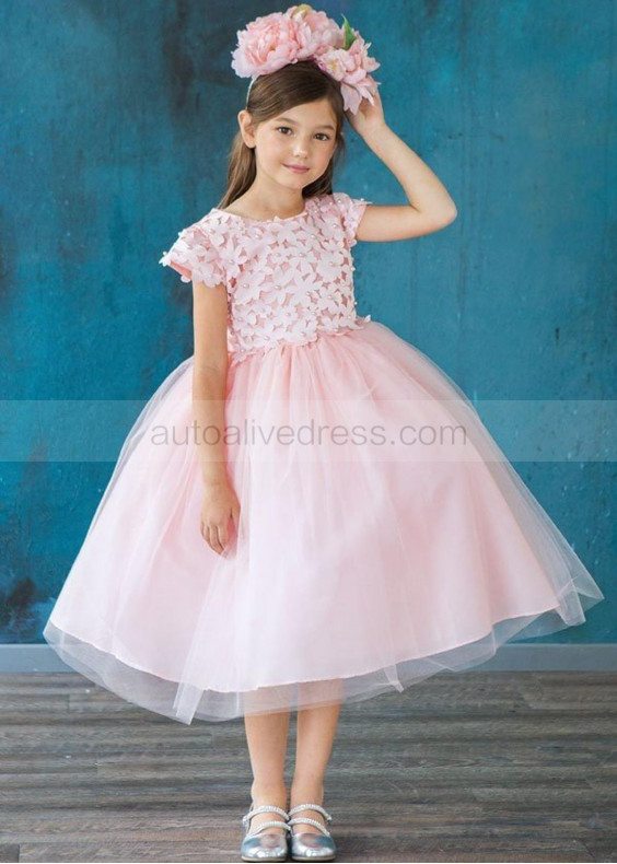 Cap Sleeves Floral Tulle Flower Girl Dress